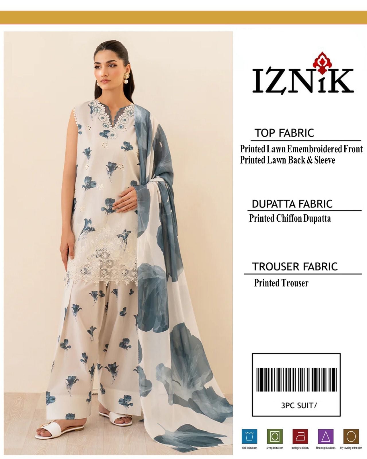 Iznik 3pc Lawn with Lawn Dupata