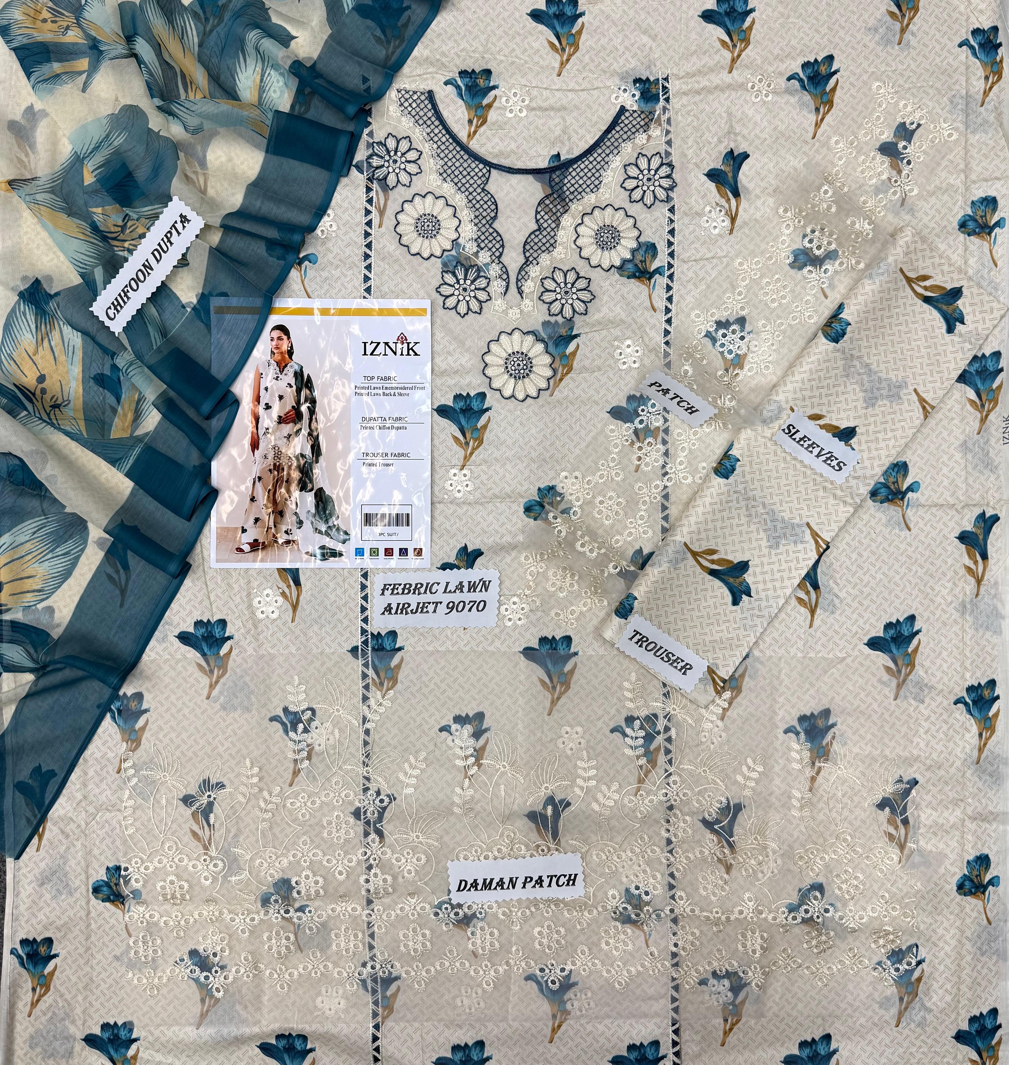 Iznik 3pc Lawn with Lawn Dupata